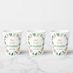 One A Saurus Dinosaur Boy Birthday Paper Cups