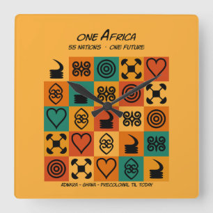 One Africa – Adinkra – Ghana - Square Wall Clock