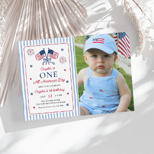 One All American Boy 4th of July Birthday Photo Invitation