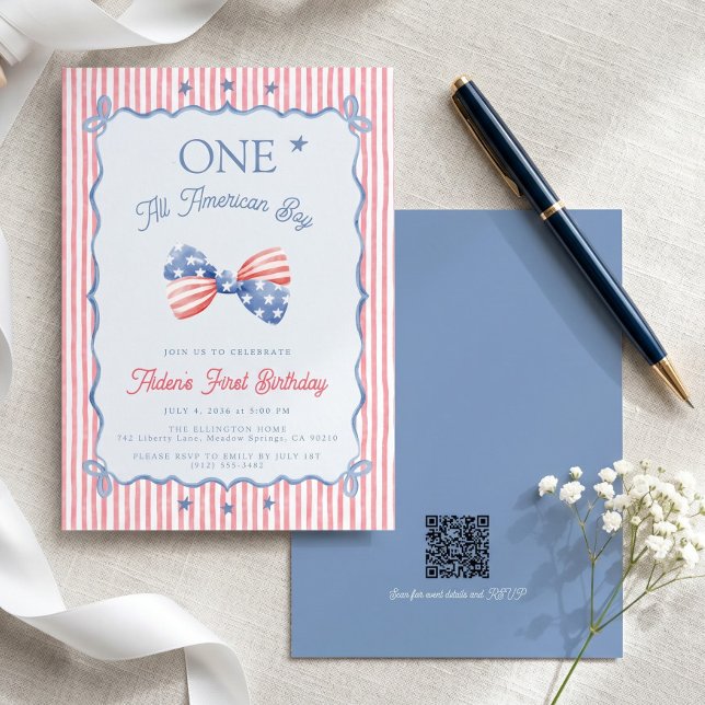 One All American Boy QR Code 1st Birthday Invitation (Creator Uploaded)