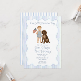 One All American Boy, Red White Two, Patriotic Invitation