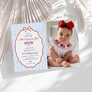 One All American Girl 4th of July 1st Birthday Invitation