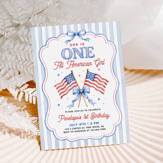 One All American Girl Patriotic 1st Birthday Invitation