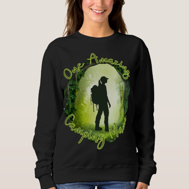 One amazing camping mama - camper mum green forest sweatshirt (Front)