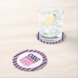 One American Babe 4th of July 1st Birthday  Paper Coaster