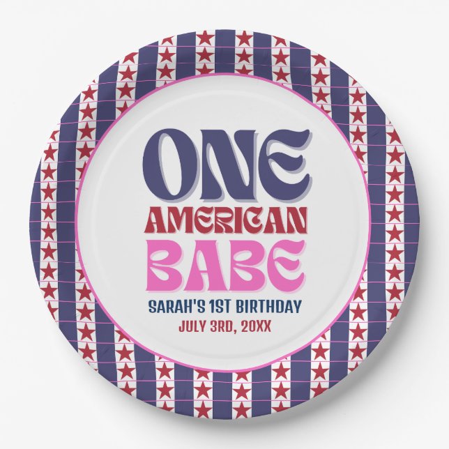 One American Babe 4th of July 1st Birthday  Paper Plate (Front)