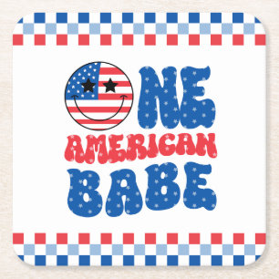 One American Babe 4th Of July 1st Birthday Square Paper Coaster
