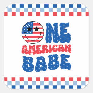 One American Babe 4th Of July 1st Birthday Square Sticker