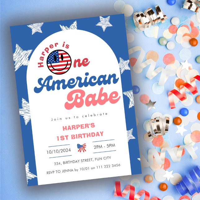 One American Babe 4th of July 1st Girl Birthday Invitation (One American Babe 4th of July 1st Girl Birthday Invitation)