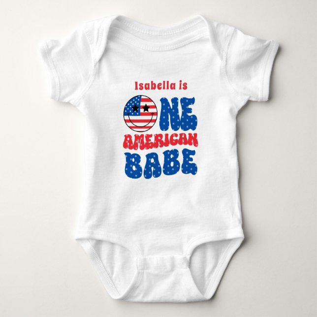 One American Babe 4th Of July First Birthday Baby Bodysuit (Front)