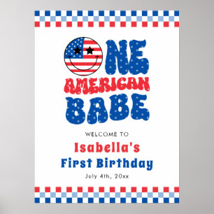 One American Babe 4th Of July First Birthday Party Poster