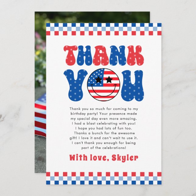 One American Babe 4th Of July First Birthday Thank You Card (Front/Back)