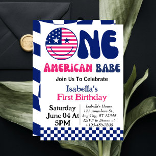 One American Babe 4th Of July Girl 1st Birthday Invitation