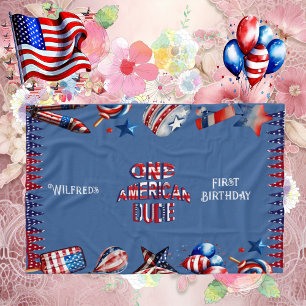  One American Dude 4 July Red White Blue Birthday Fleece Blanket