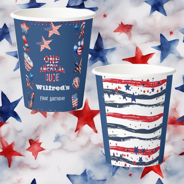  One American Dude 4 July Red White Blue Birthday Paper Cups (One American Dude 4 July Red White Blue Birthday Paper Cups)
