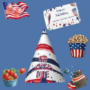 One American Dude 4 July Red White Blue Birthday Party Hat