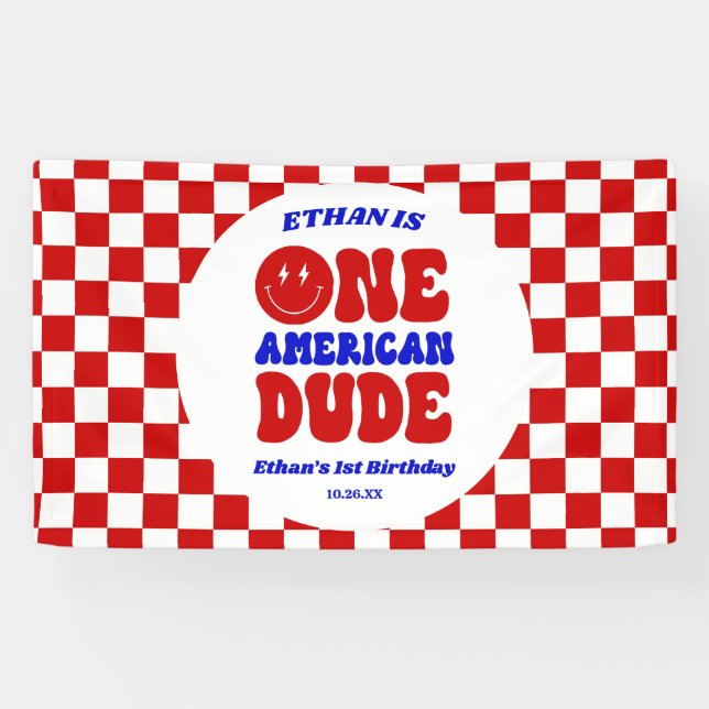 One American Dude 4th of July 1st Birthday Party Banner (Horizontal)