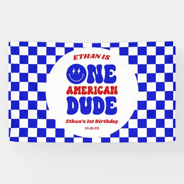 One American Dude 4th of July 1st Birthday Party Banner (Horizontal)