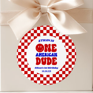 One American Dude 4th of July 1st Birthday Party Classic Round Sticker