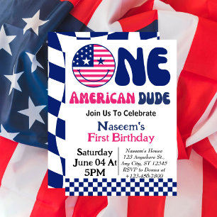 One American Dude 4th Of July Boy 1st Birthday  Invitation