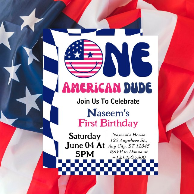 One American Dude 4th Of July Boy 1st Birthday  Invitation (Creator Uploaded)