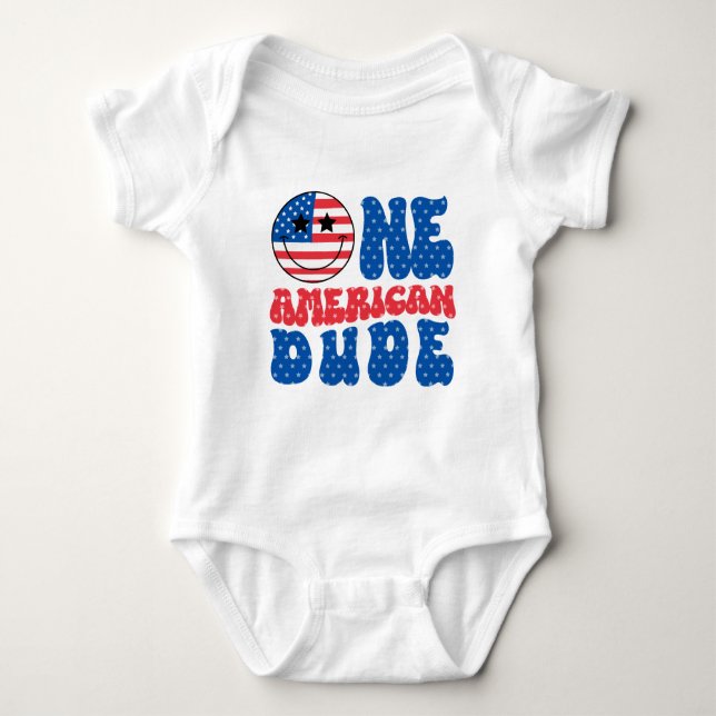 One American Dude 4th Of July First Birthday Baby Bodysuit (Front)