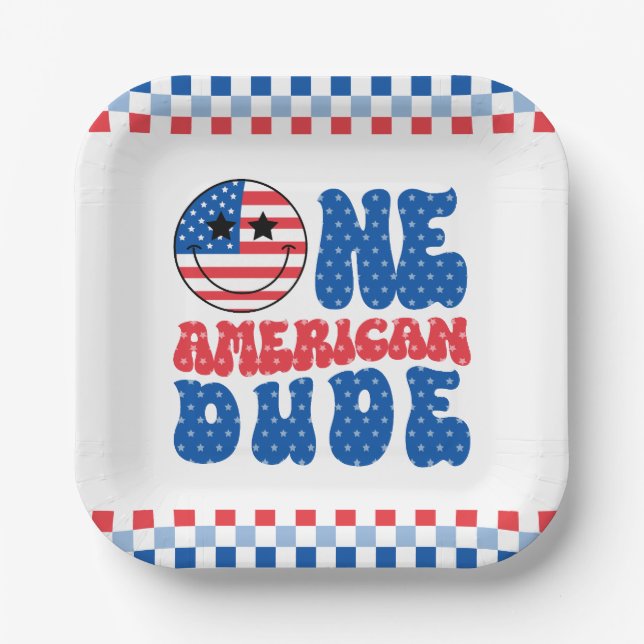One American Dude 4th Of July First Birthday Paper Plate (Front)