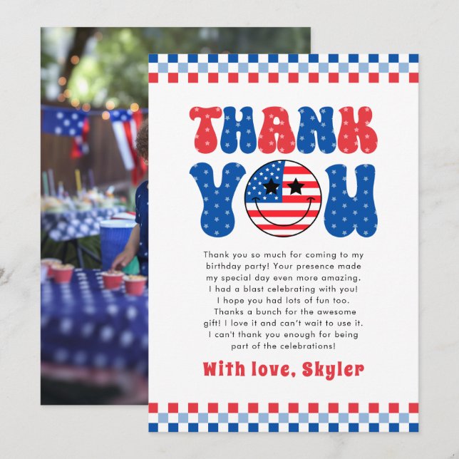 One American Dude 4th Of July First Birthday Thank You Card (Front/Back)