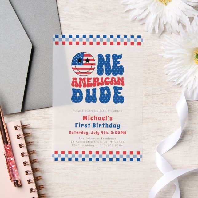 One American Dude 4th Of July First Birthday Vellum Invitations (Wedding)