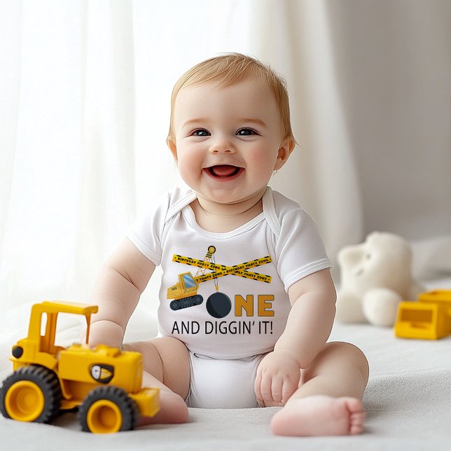 One and Diggin’ It Construction Birthday Baby Body Bodysuit (Birthday Boy Bodysuit)