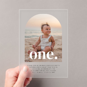 One Arched Photo First Birthday Acrylic Invitations