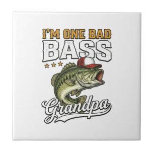 One Bad Bass Grandpa Fishing Vintage Vector Design Ceramic Tile