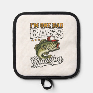 One Bad Bass Grandpa Fishing Vintage Vector Design Pot Holder