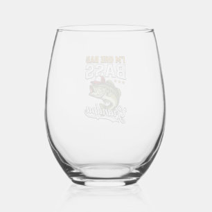 One Bad Bass Grandpa Fishing Vintage Vector Design Stemless Wine Glass