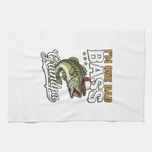 One Bad Bass Grandpa Fishing Vintage Vector Design Tea Towel