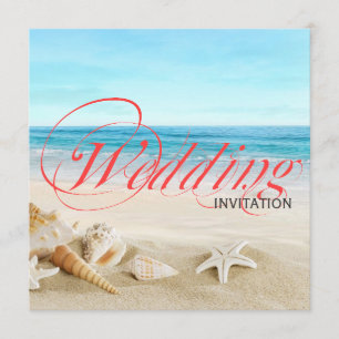 One Beautiful Day on Beach Calligraphy Wedding Invitation