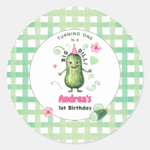 One Big Dill Pickle First Birthday Pink Classic Round Sticker