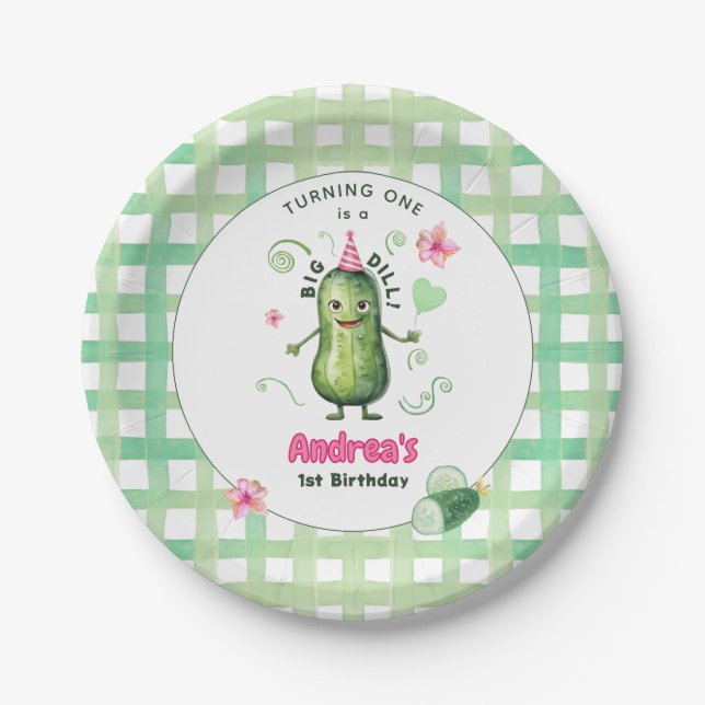 One Big Dill Pickle First Birthday Pink Paper Plate (Front)