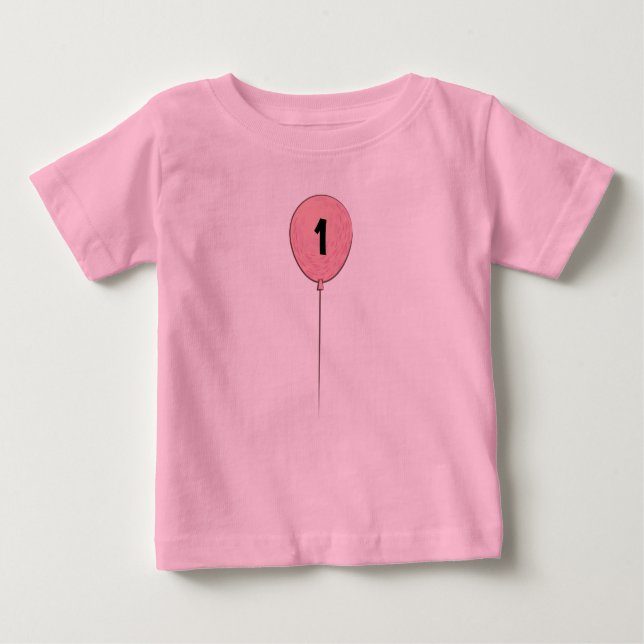 One Birthday 1st Birthday with Pink Balloon Baby T-Shirt (Front)
