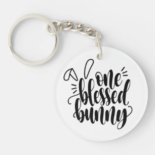 One Blessed Bunny Easter Calligraphy   Keychain