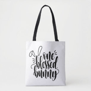 One Blessed Bunny Easter Calligraphy   Tote Bag