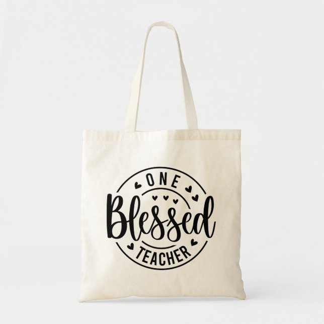 One Blessed Teacher Typography Tote Bag (Front)