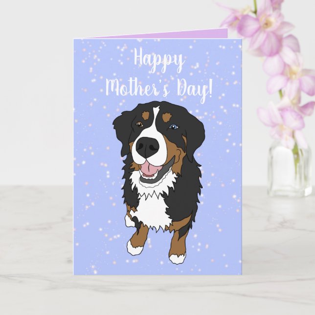 One Blue Eyed Bernese Mountain Dog Mother’s Day  Card (Orchid)