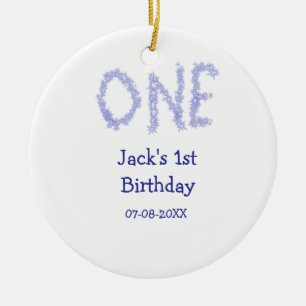 One blue glitter boy modern 1st birthday ceramic ornament