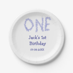 One blue glitter boy modern 1st birthday paper plate