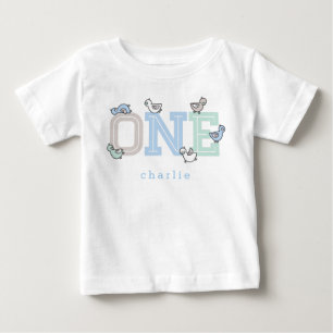 ONE Blue Whimsical Cute Baby Boy Ducks Ducklings T-Shirt