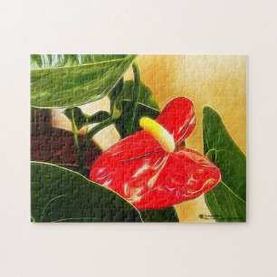 One Bold Red Anthurium Flower Close-Up Photograph Jigsaw Puzzle