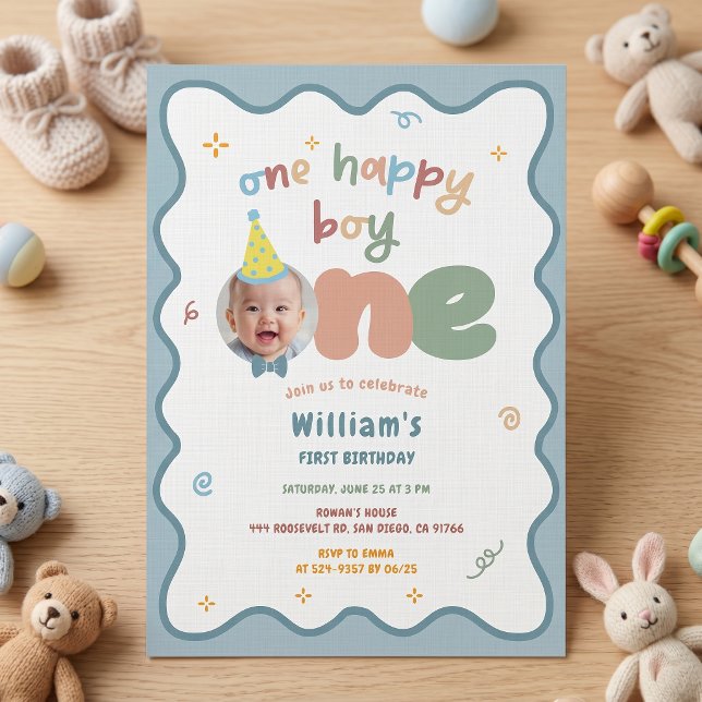 One Boy 1st Birthday Colourful Invitation (Creator Uploaded)
