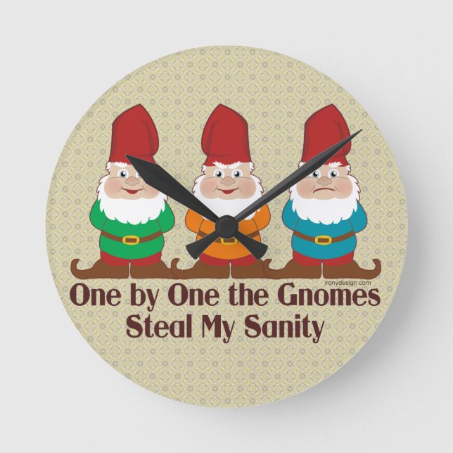 One By One The Gnomes Round Clock (Front)