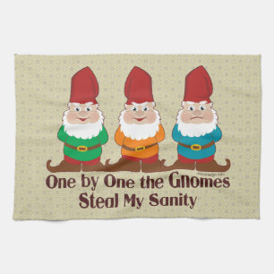 One By One The Gnomes Tea Towel
